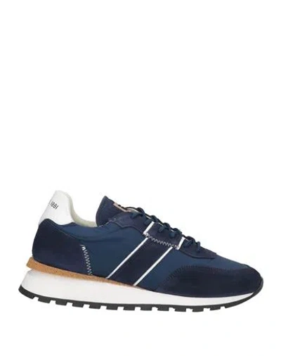 Cerruti 1881 Man Sneakers Navy Size 8 Nylon, Calfskin In Blue