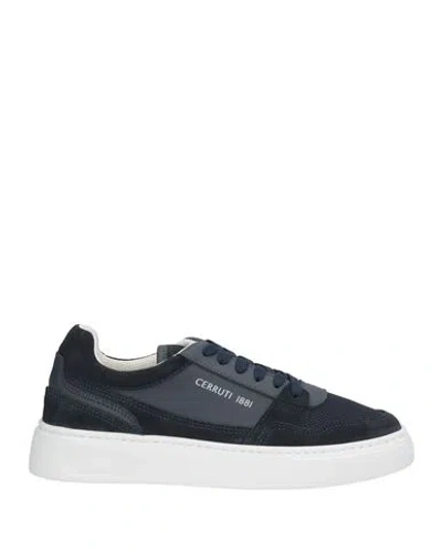 Cerruti 1881 Man Sneakers Navy Size 9 Cow Leather, Textile Fibers In Blue