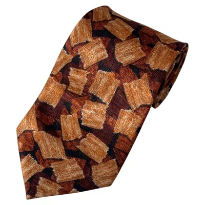 Pre-owned Cerruti 1881 Vintage  Paris Silk Tie With Abstract Geometric Brushstroke Pattern In Brown