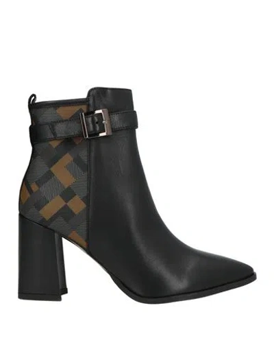 Cerruti 1881 Woman Ankle Boots Black Size 8 Cow Leather, Pvc - Polyvinyl Chloride
