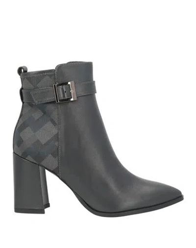 Cerruti 1881 Woman Ankle Boots Charcoal Size 8 Cow Leather, Pvc - Polyvinyl Chloride In Gray