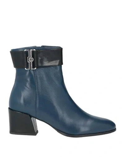 Cerruti 1881 Woman Ankle Boots Slate Blue Size 8 Cow Leather In Multi