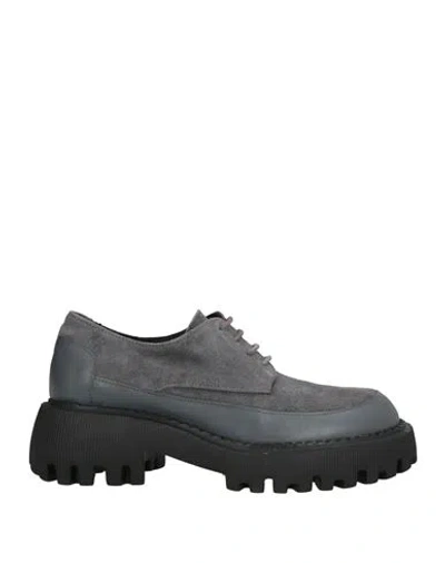 Cerruti 1881 Woman Lace-up Shoes Grey Size 8 Calfskin In Blue