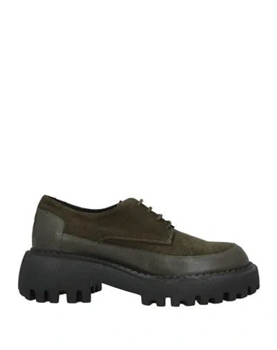 Cerruti 1881 Woman Lace-up Shoes Military Green Size 8 Calfskin
