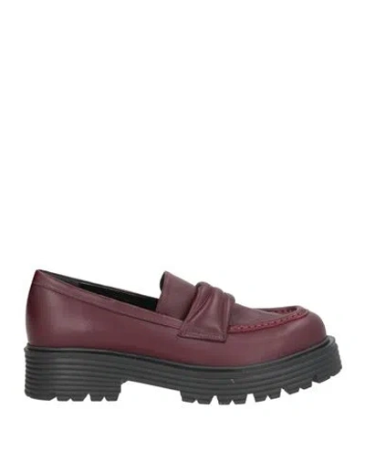 Cerruti 1881 Woman Loafers Burgundy Size 8 Cow Leather In Red
