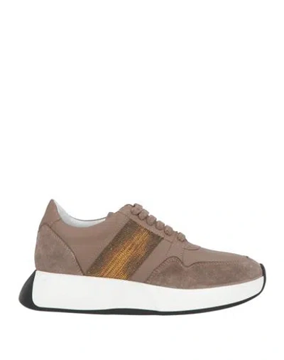 Cerruti 1881 Woman Sneakers Taupe Size 7 Cow Leather In Gray