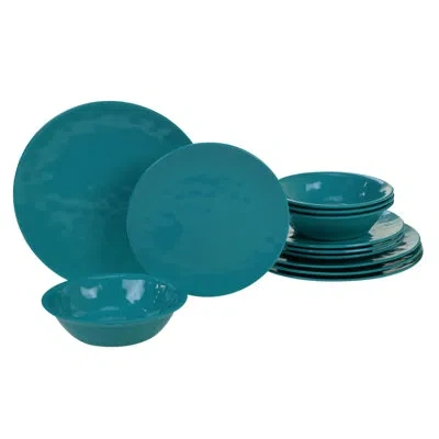 Certified International 12 Piece Melamine Dinnerware Set, Service For 4 In Teal