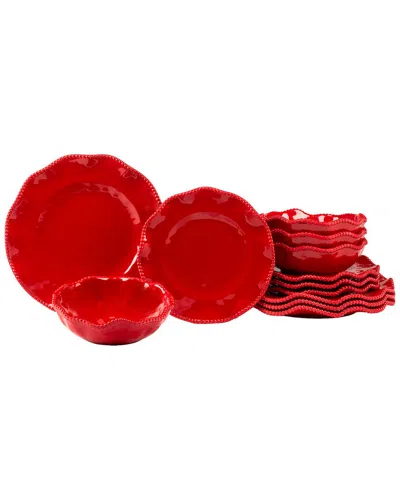 Certified International 12pc Perlette Red Melamine Dinnerware Set In Micscellaneous
