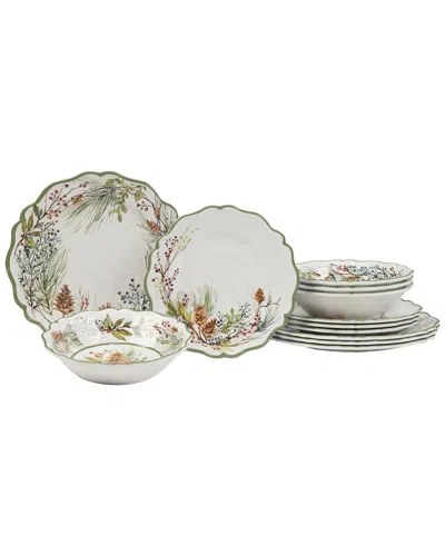 Certified International 12pc Winters Forest Melamine Dinnerware Set In White