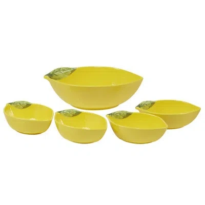 Certified International 3d Lemon 5pc Serving Bowl Set In Green;yellow