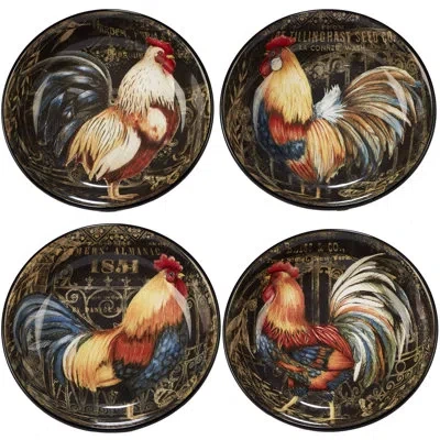Certified International 4 Piece Gilded Rooster Pasta Bowl Set In Black;brown