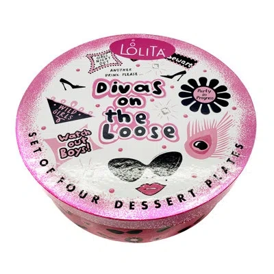 Certified International 4 Piece Lolita® Divas On The Loose Dessert Plate In Black;white;pink