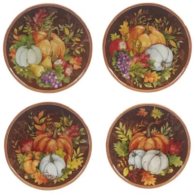 Certified International 9'' Earthenware Salad Or Dessert Plate , Set Of 4 In Brown;white;green;red;orange