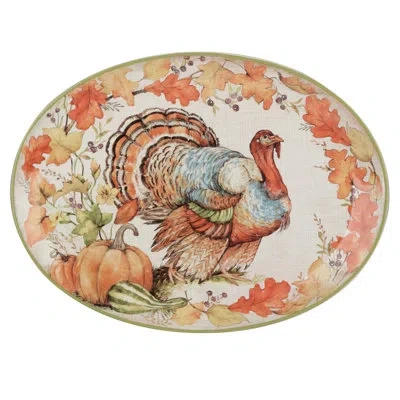 Certified International Autumn Breeze Oval Turkey Platter In Blue;black;white;green;orange