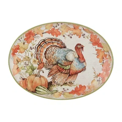 Certified International Autumn Breeze Oval Turkey Serving Platter In Animal Print