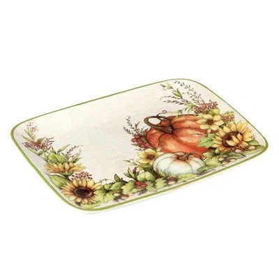 Certified International Autumn Breeze Rectangular Platter In Brown;green;beige;orange