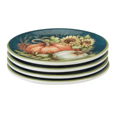 Certified International Autumn Breeze Set Of 4 Canape Plates In Blue;brown;white;green;yellow;orange