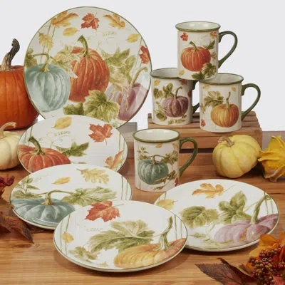 Certified International Autumn Harvest 16pc Dinnerware Set In Blue;white;red;orange;purple