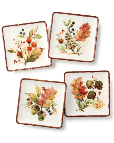 Certified International Autumn Meadows Set Of 4 Canape Plates In Multi