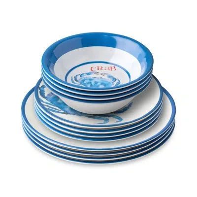 Certified International Beach House Crab 12-piece Melamine Dinnerware Set – Blue & White Nautical-themed Plates & Bowls – Sh In Blue;white;red