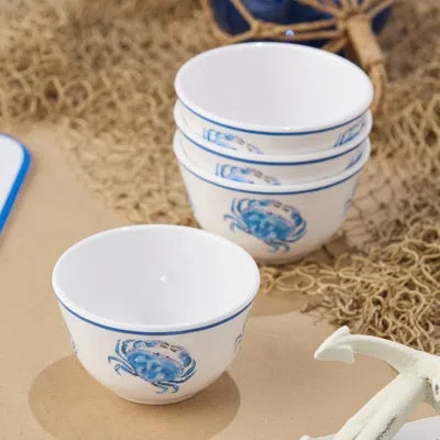 Certified International Beach House Crab 8-piece Melamine Canapé Plate & Dip Bowl Set – Coastal Serveware For Appetizers, Sn In Blue;white