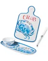 Certified International Beach House Crab Cheese Plate & Oval Tray With Dip Bowl Set