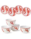 Certified International Beach House Lobster 8pc Canape Plate & Dip Bowl Set