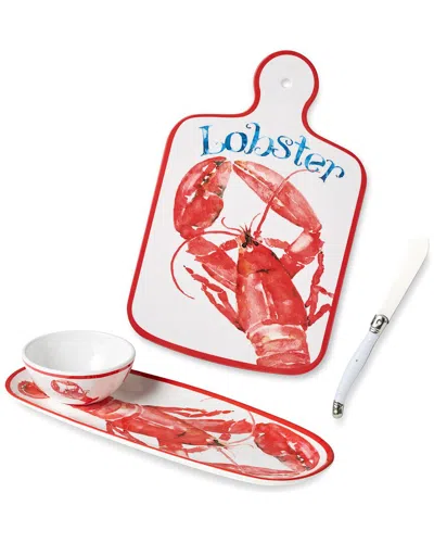 Certified International Beach House Lobster Cheese Plate & Oval Tray With Dip Bowl Set In Red