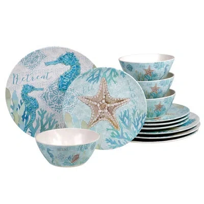Certified International Beachcomber 12 Pc Dinnerware Set In Blue;white