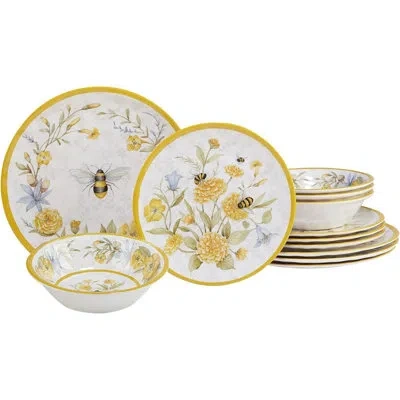 Certified International Bee Sweet 12 Pc Dinnerware Set In White,yellow