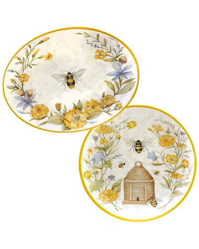 Certified International Bee Sweet 2pc Melamine Platter Set In Multicolor