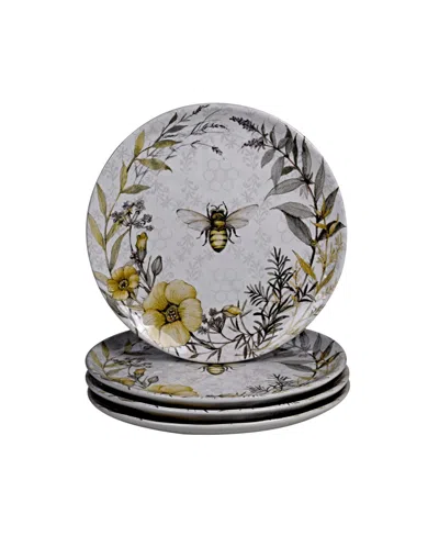 Certified International Bee Sweet 4-pc. Dinner Plates In White,yellow,black