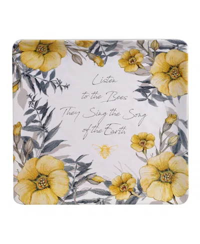Certified International Bee Sweet Square Platter In White,yellow,black