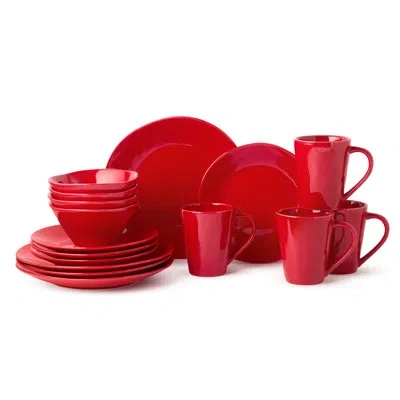 Certified International Berry Red Christmas 16pc Dinnerware Set, Stoneware Holiday Tableware Service For 4 With Plates, Mugs