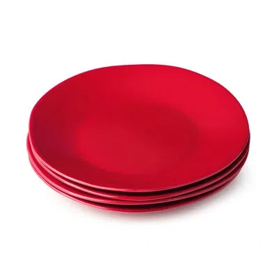 Certified International Berry Red Christmas Dinner Plates Set Of 4 – Holiday Stoneware Tableware – Festive Red Dinner Plate 