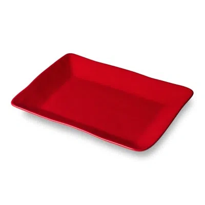 Certified International Berry Red Christmas Rectangular Platter, Stoneware Holiday Serving Tray For Appetizers, Cookies & Si
