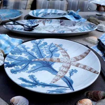Certified International Beyond The Shore Set Of 4 Dinner Plates In Blue;brown;white;multi-coored
