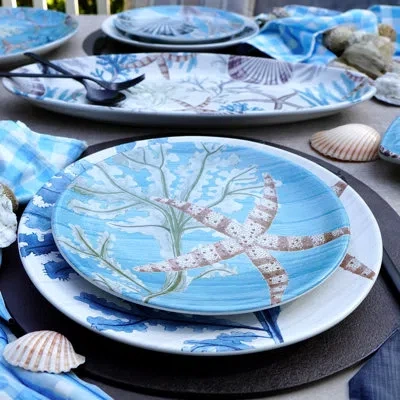 Certified International Beyond The Shore Set Of 4 Salad Plates In Blue;brown;white