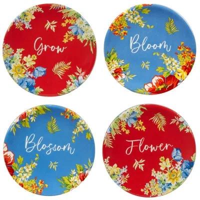 Certified International Blossom Blossom Set Of 4 Canape Plates In Blue;red;yellow