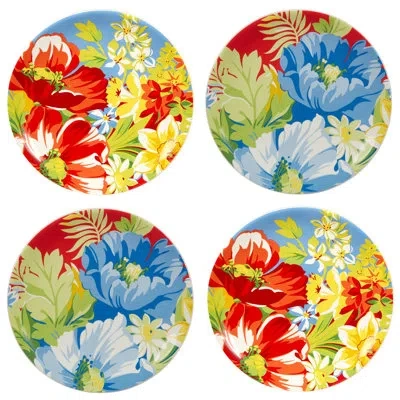 Certified International Blossom Set Of 4 Salad Plates In Blue;green;red