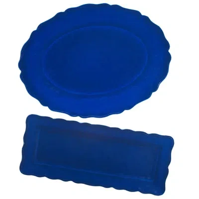 Certified International Blue Indigo Crackle Melamine 2pc Platter Set