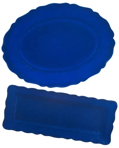 Certified International Blue Indigo Crackle Melamine 2pc Platter Set