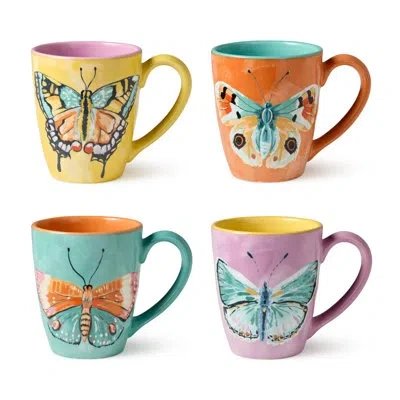 Certified International Butterflies Set Of 4 Mugs 16oz 4 Asst. In Multi
