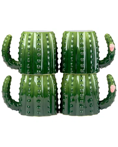 Certified International Cactus Verde 3d Set Of 4 Mugs In Green