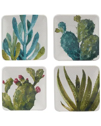 Certified International Cactus Verde Set Of 4 Canape Plates In Gray