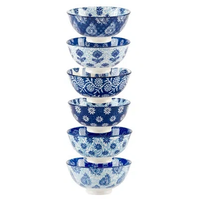 Certified International Carnival Blue Set Of 6 All Purpose Bowl 4.75in 6 Asst 4.75in Diam X 2.25in 13oz In Blue;white