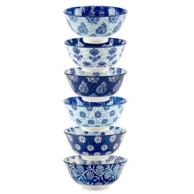 Certified International Carnival Blue Set Of 6 All Purpose Bowl 6.25in 6 Asst 6.25in Diam X 3in 30oz In Blue;white