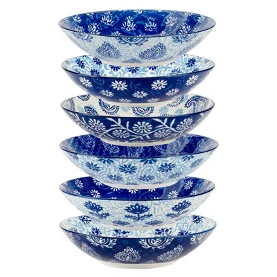 Certified International Carnival Blue Set Of 6 Soup Pasta Bowl 6 Asst 9.25in Diam X 2.25in 40oz In Blue;white