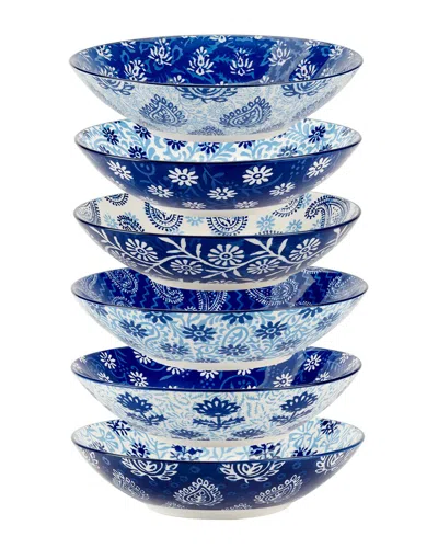 Certified International Carnival Set Of 6 Soup/pasta Bowls In Blue