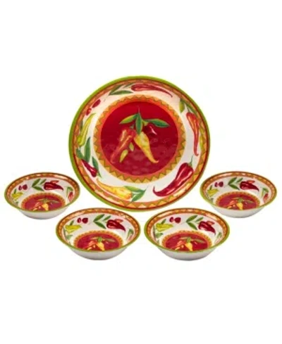 Certified International Certified Red Hot 5 Piece Melamine Salad/serving Set In Multicolor